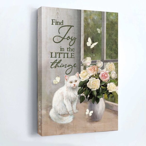 Christian Home Decor Gift: Jesus Portrait Poster with White Cat Rose and Butterfly – Find Joy in the Little Things