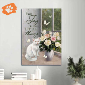 Christian Home Decor Gift: Jesus Portrait Poster with White Cat Rose and Butterfly - Find Joy in the Little Things