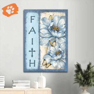 Christian Home Decor Gift: Jesus Portrait Poster with White Flower and Butterfly on Pastel Background