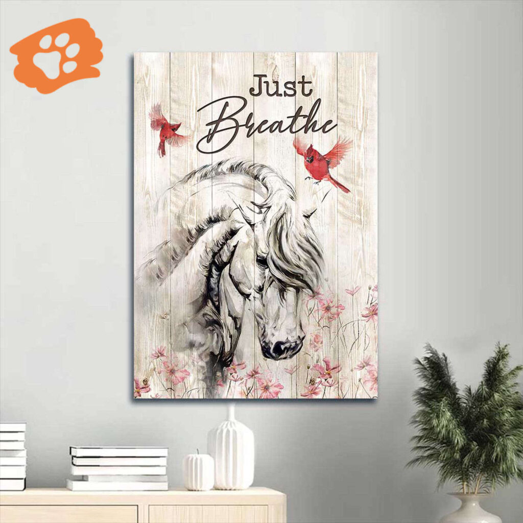 Jesus Portrait Poster Home Decor Gift – Beautiful White Horse Red Cardinal Pink Flower Garden – Christian Gift – Just Breathe Jesus Portrait Poster Home Decor Gift – Beautiful White Horse Red Cardinal Pink Flower Garden – Christian Gift – Just Breathe