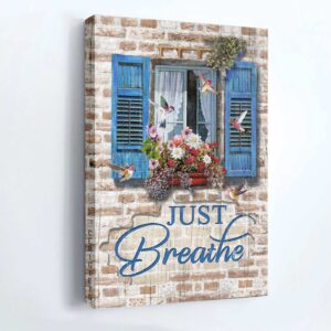 Christian Home Decor Gift: Jesus Portrait Poster with Hummingbird and Flowers - Just Breathe 1