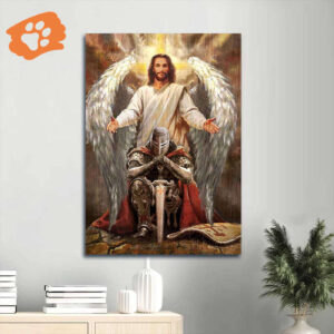 Jesus Portrait Poster Home Decor - Warrior of God Christian Gift with Beautiful Wings