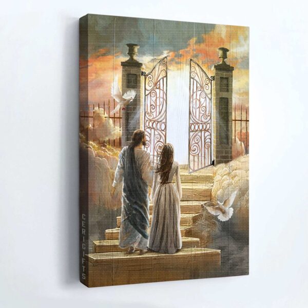 Christian Home Decor Gift: Jesus Portrait Poster with Beautiful Woman Flying Dove and Heaven Door – Perfect Gift for Christians