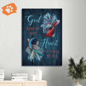 Jesus and Betta Fish Portrait Poster - Blue Ocean Home Decor Gift for Christian - God Knew My Heart Needed You