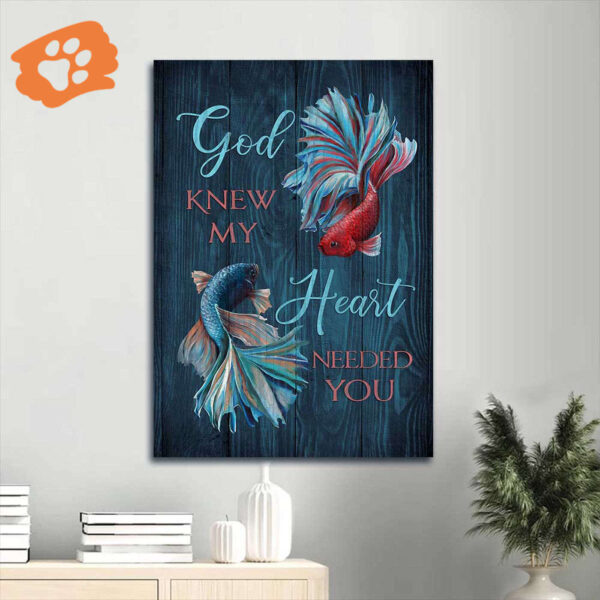Jesus and Betta Fish Portrait Poster – Blue Ocean Home Decor Gift for Christian – God Knew My Heart Needed You