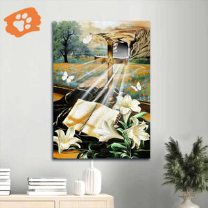 Christian Jesus Portrait Poster Home Decor Gift - Bible Lily Flowers Cross Butterfly