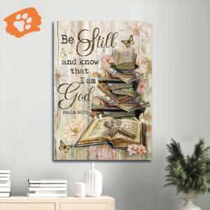Christian Home Decor Gift - Jesus Portrait Poster with Bible Books and Cross