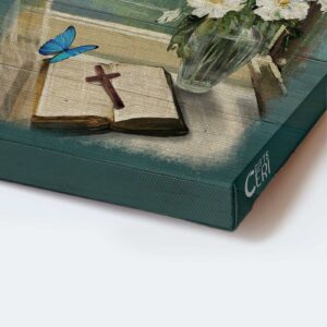 Christian Home Decor Gift: Jesus Portrait Poster with Bible Flowers Butterfly & Cross 1
