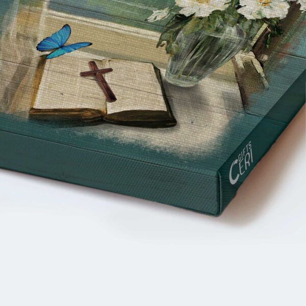 Christian Home Decor Gift: Jesus Portrait Poster with Bible Flowers Butterfly & Cross