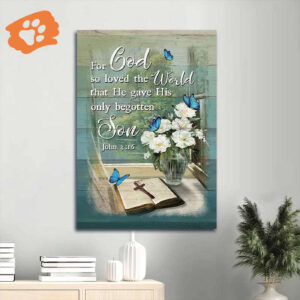 Christian Home Decor Gift: Jesus Portrait Poster with Bible Flowers Butterfly & Cross