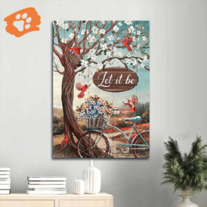 Christian Home Decor Gift: Jesus Portrait Poster with Bicycle Drawing Flower Basket and Red Cardinals - Let it be Inspiration