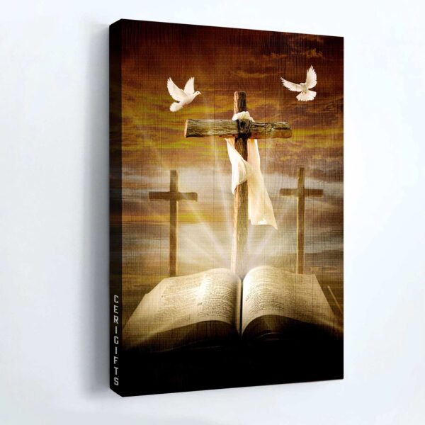 Jesus Portrait Poster Home Decor Gift – Cross Halo Bible Painting Dove Symbol – Christian Gift