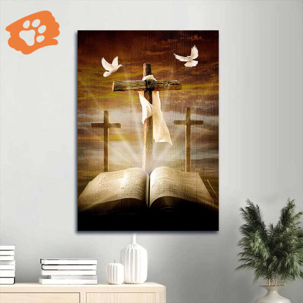 Jesus Portrait Poster Home Decor Gift – Cross Halo Bible Painting Dove Symbol – Christian Gift Jesus Portrait Poster Home Decor Gift – Cross Halo Bible Painting Dove Symbol – Christian Gift