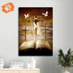 Jesus Portrait Poster Home Decor Gift - Cross Halo Bible Painting Dove Symbol - Christian Gift