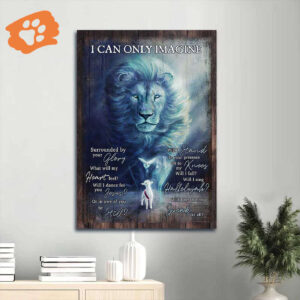 Christian Home Decor Gift: Jesus Portrait Poster with Lion and Dove Symbols on Blue Background
