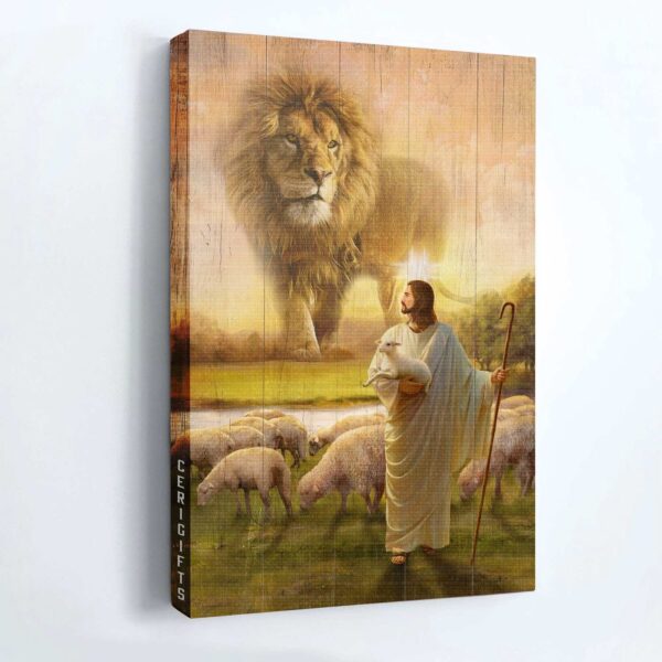 Jesus Lion and Lambs Portrait Poster Home Decor Gift for Christian