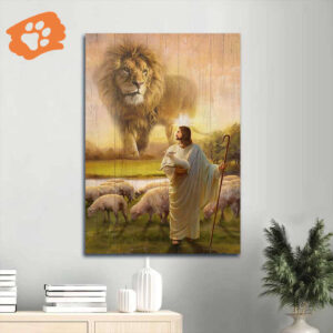 Jesus Lion and Lambs Portrait Poster Home Decor Gift for Christian