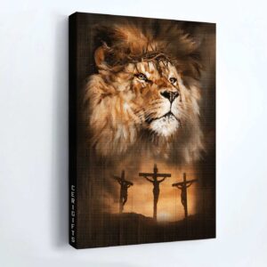 Jesus Portrait Poster Home Decor Gift - Lion Drawing with Crown of Thorns - Christian Sunset Painting 1