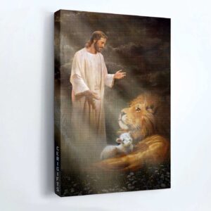 Big Lion & Lamb of God Jesus Portrait Poster - Christian Home Decor Gift 1