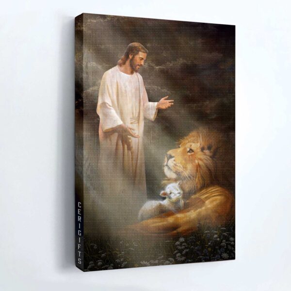 Big Lion & Lamb of God Jesus Portrait Poster – Christian Home Decor Gift