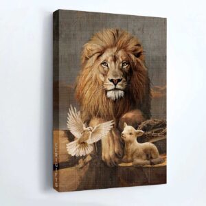 Christian Home Decor Gift: Jesus Lion & Lamb Portrait Poster with Dove Symbol 3