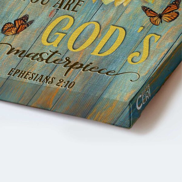 Christian Home Decor Gift – Jesus Portrait Poster with Sunflower and Orange Butterfly – God s Masterpiece