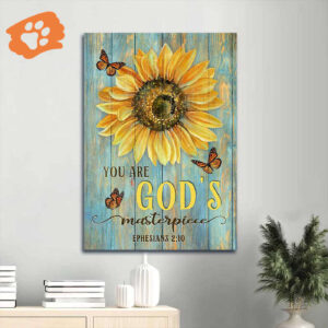Christian Home Decor Gift - Jesus Portrait Poster with Sunflower and Orange Butterfly - God s Masterpiece