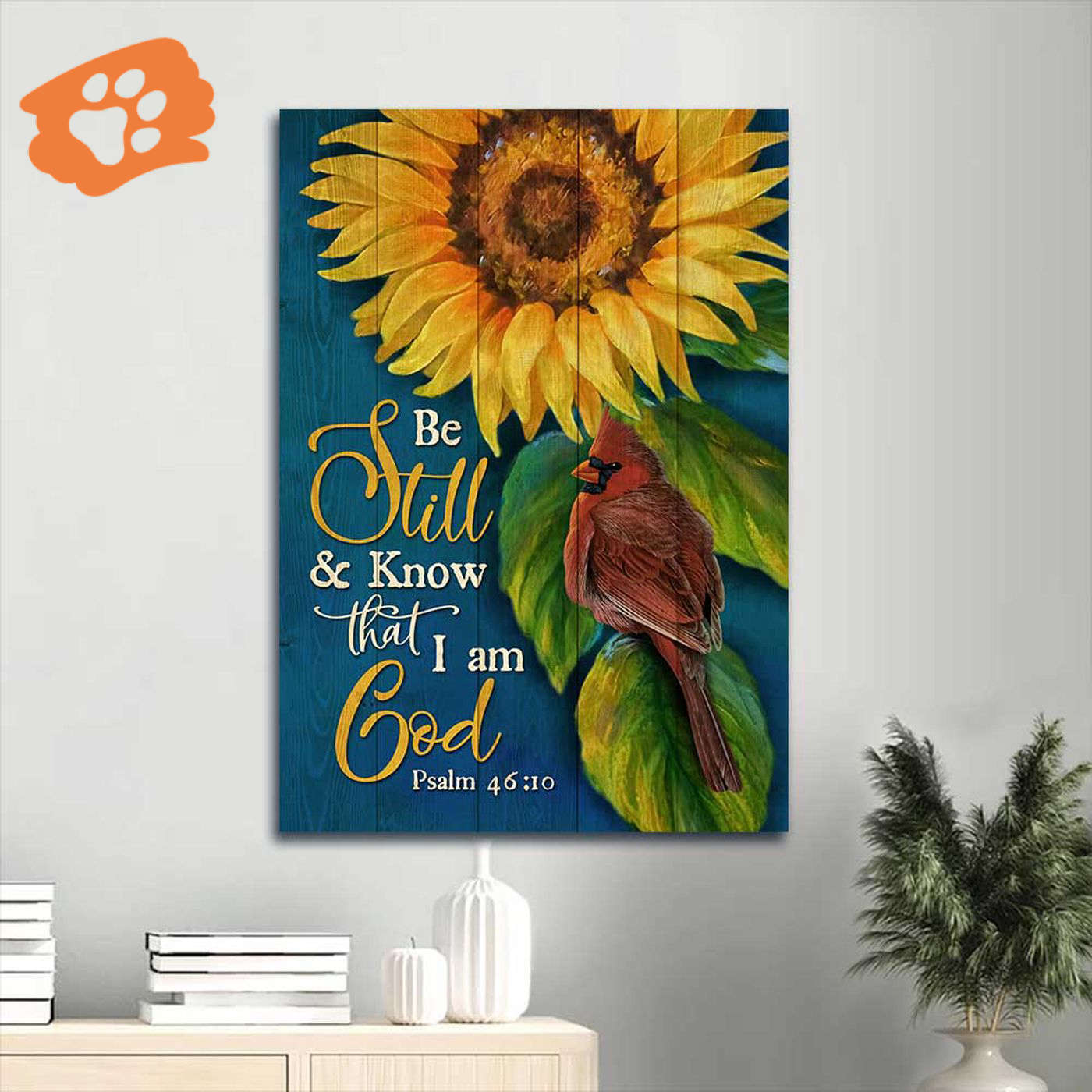 Christian Home Decor Gift – Jesus & Cardinal Portrait Poster Set with Sunflower – Be Still and Know God Wall Art