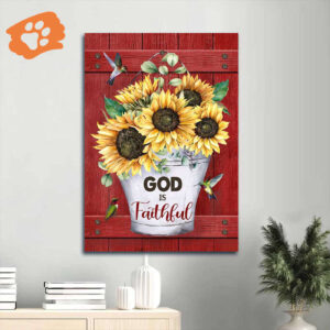 Jesus Portrait Poster Home Decor Gift - Sunflower & Hummingbird Design - Christian Gift - God is Faithful