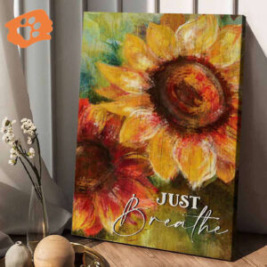 Jesus Portrait Poster Home Decor - Sunflower Watercolor Christian Gift - Just Breathe Wall Art
