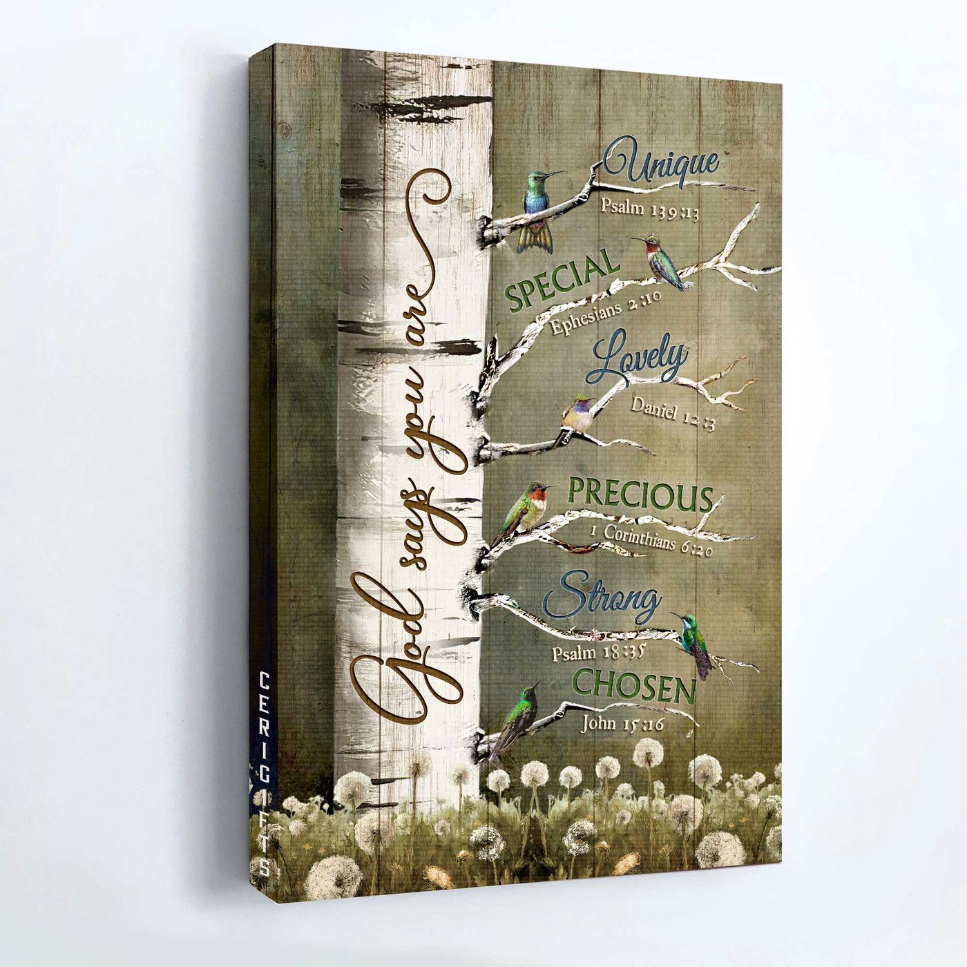 Jesus Portrait Poster Home Decor Gift – Birch Tree Watercolor Hummingbirds Dandelion Bible Verse – Gift for Christian