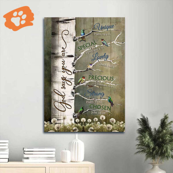 Jesus Portrait Poster Home Decor Gift – Birch Tree Watercolor Hummingbirds Dandelion Bible Verse – Gift for Christian
