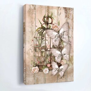 Jesus Portrait Poster Home Decor Gift - Christian Bird Cage Flower Pink Rose White Butterfly 1