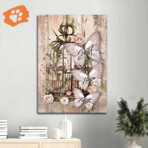 Jesus Portrait Poster Home Decor Gift - Christian Bird Cage Flower Pink Rose White Butterfly