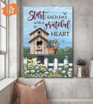 Jesus Portrait Poster Home Decor Gift - Bird House & Daisy Garden  Poster Home Decor Gift Wall Art for Christian - Start Each Day with a Grateful Heart