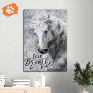 Christian Home Decor Gift - Jesus Portrait Poster with Black and White Horse Painting - Just Breathe Christian Wall Art