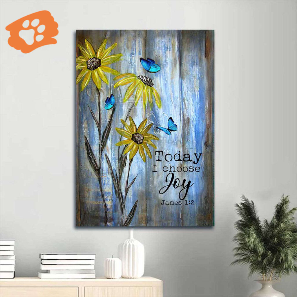 Christian Home Decor Gift – Jesus Portrait Poster with Blue Butterfly and Sunflower – Choose Joy Still Painting Christian Home Decor Gift – Jesus Portrait Poster with Blue Butterfly and Sunflower – Choose Joy Still Painting