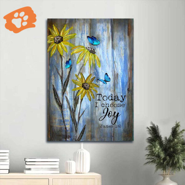 Christian Home Decor Gift – Jesus Portrait Poster with Blue Butterfly and Sunflower – Choose Joy Still Painting