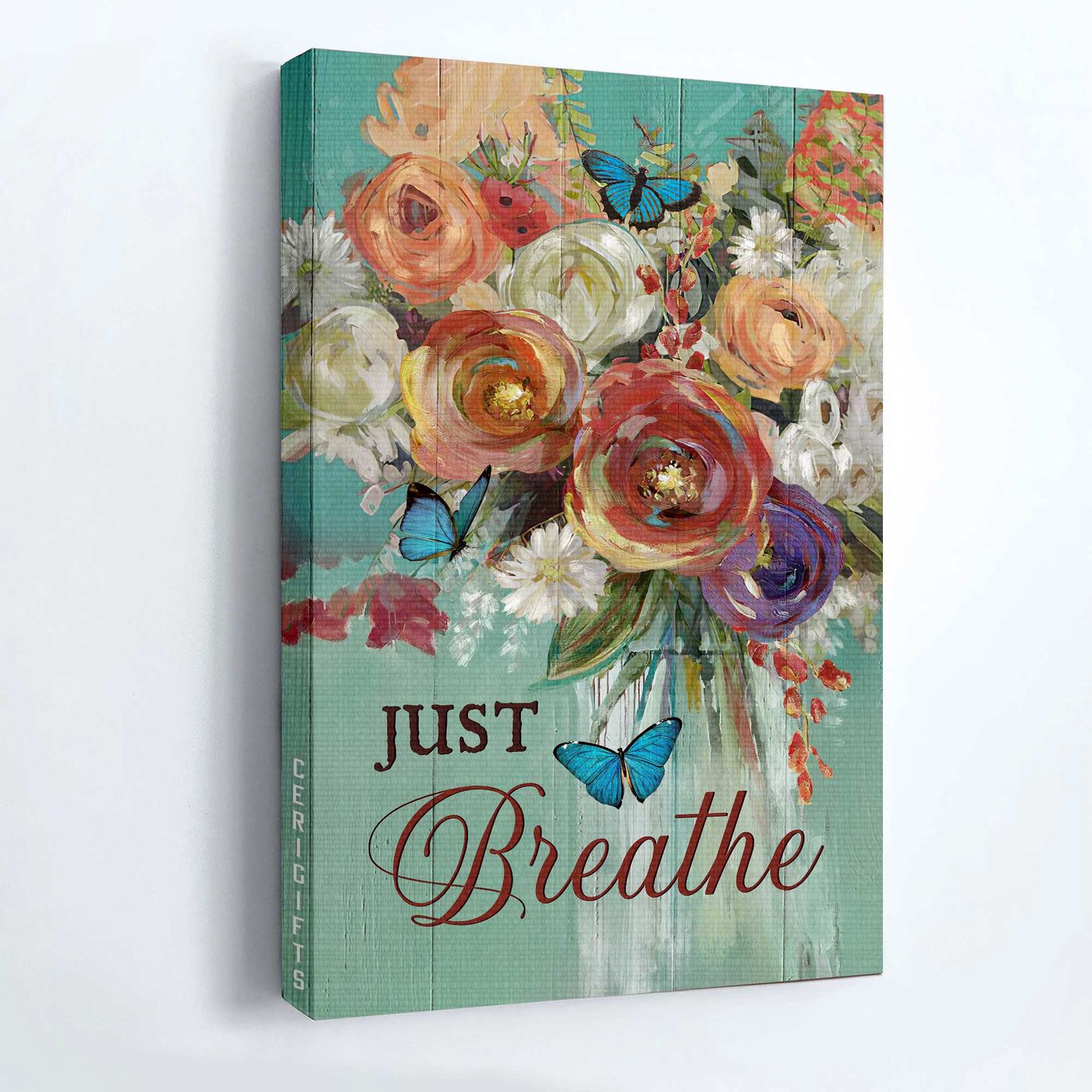 Christian Home Decor Gift: Jesus Portrait Poster with Blue Butterfly & Watercolor Flower Painting Christian Home Decor Gift: Jesus Portrait Poster with Blue Butterfly & Watercolor Flower Painting