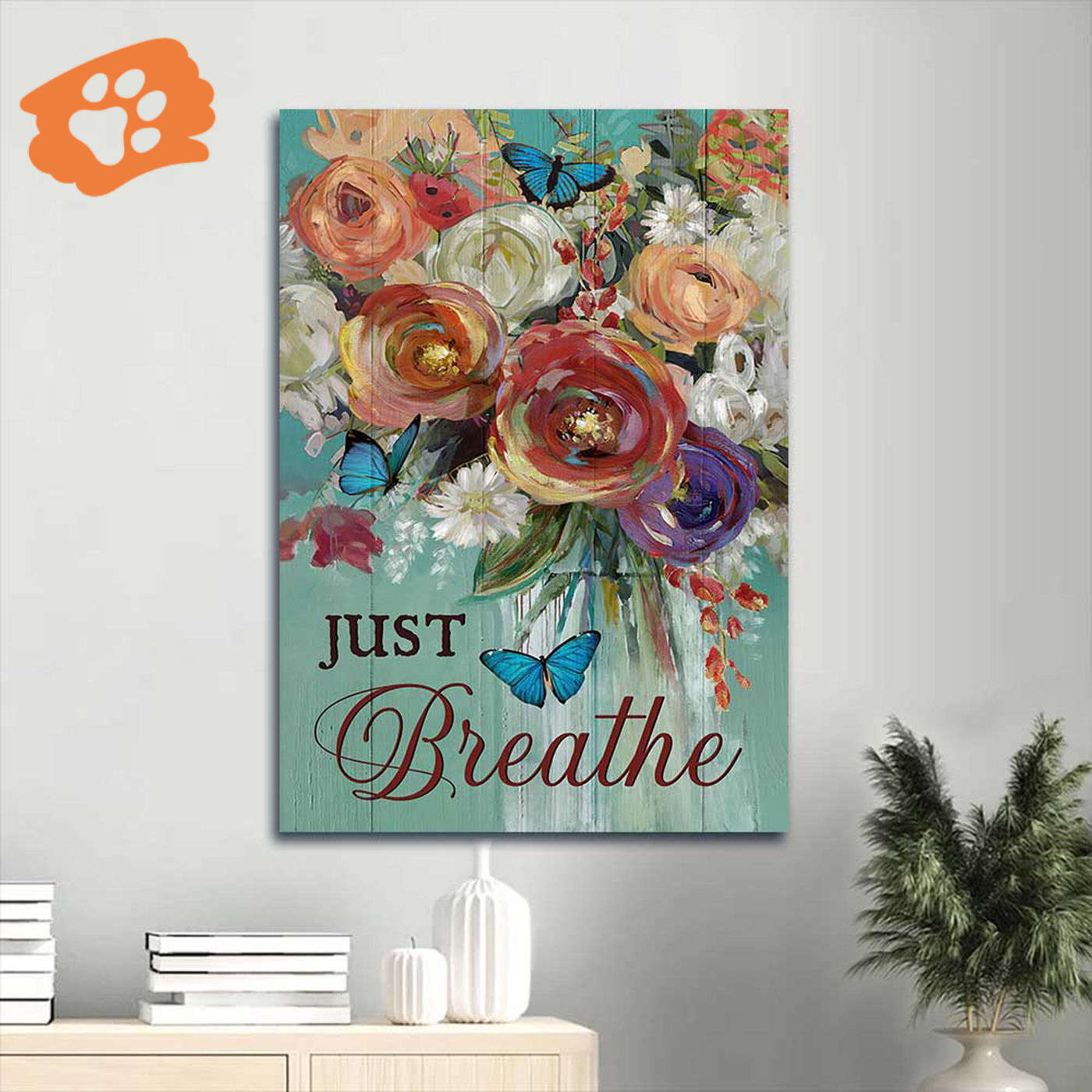 Christian Home Decor Gift: Jesus Portrait Poster with Blue Butterfly & Watercolor Flower Painting Christian Home Decor Gift: Jesus Portrait Poster with Blue Butterfly & Watercolor Flower Painting