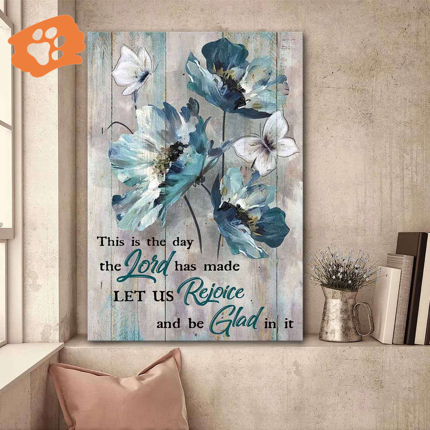 Jesus Portrait Poster – Blue Flower Butterfly Home Decor Gift for Christians