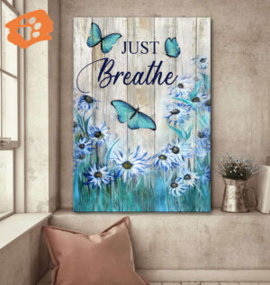 Christian Home Decor Gift: Jesus & Butterfly Portrait Poster - Blue Flower Garden Theme