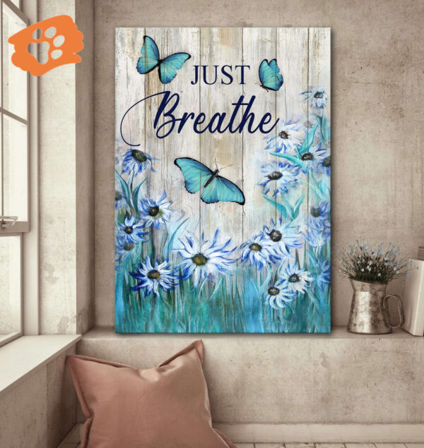 Christian Home Decor Gift: Jesus & Butterfly Portrait Poster – Blue Flower Garden Theme