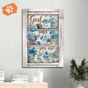 Jesus Portrait Poster Home Decor Gift - Blue Flower Painting with Watercolor Hummingbird - Christian Gift