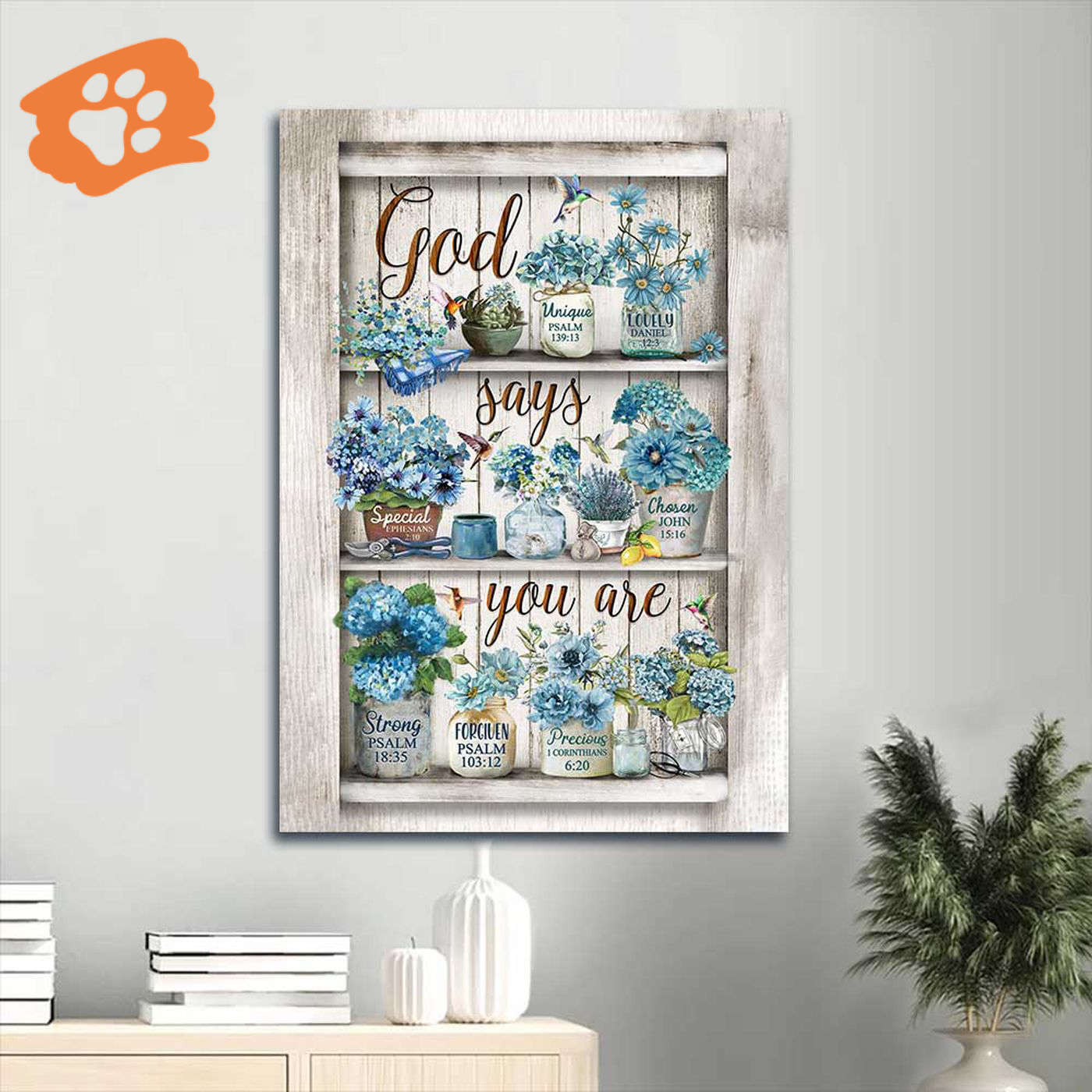 Jesus Portrait Poster Home Decor Gift – Blue Flower Painting with Watercolor Hummingbird – Christian Gift Jesus Portrait Poster Home Decor Gift – Blue Flower Painting with Watercolor Hummingbird – Christian Gift