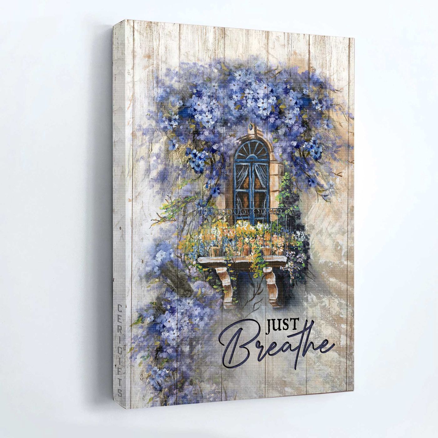 Christian Home Decor Gift: Jesus Portrait Poster with Blue Flowers and Arch Door