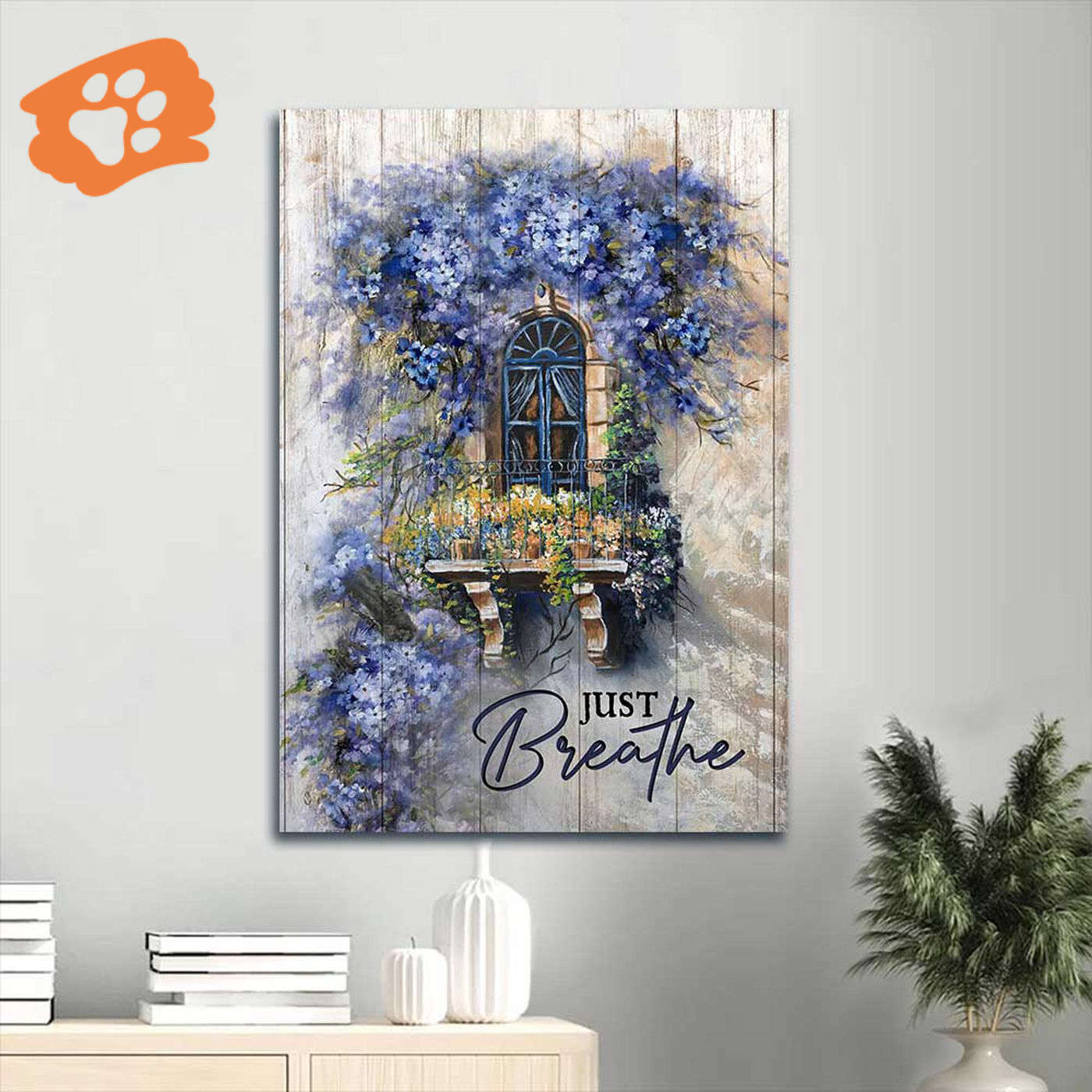 Christian Home Decor Gift: Jesus Portrait Poster with Blue Flowers and Arch Door