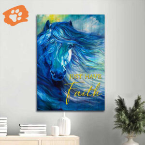 Blue Horse Watercolor Jesus Portrait Poster Home Decor Gift for Christian Faith