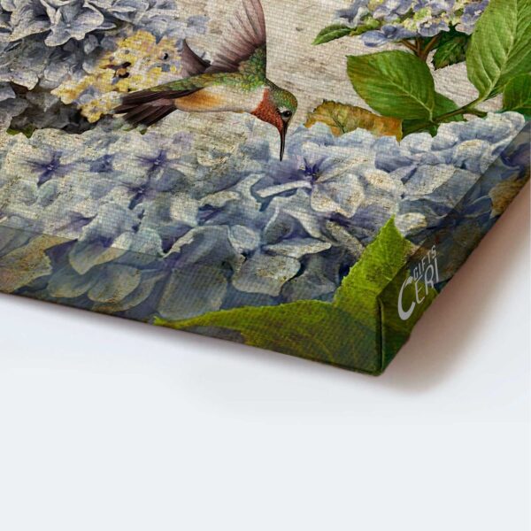 Blue Hydrangea Jesus Portrait Poster – Christian Home Decor Gift with Bible Verse and Hummingbird Painting