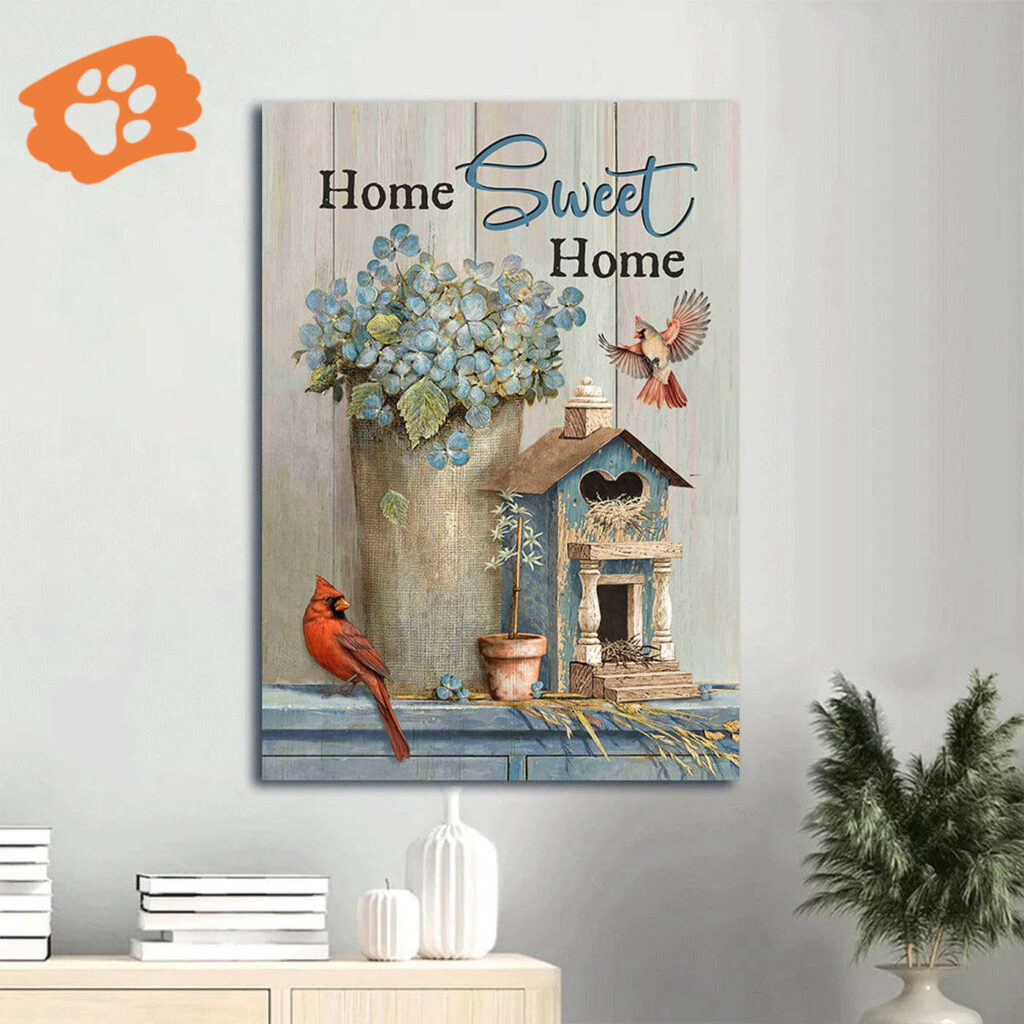 Christian Home Decor Gift – Jesus Portrait Poster with Blue Hydrangea Red Cardinals and Wooden Birdcage – Home Sweet Home Christian Home Decor Gift – Jesus Portrait Poster with Blue Hydrangea Red Cardinals and Wooden Birdcage – Home Sweet Home